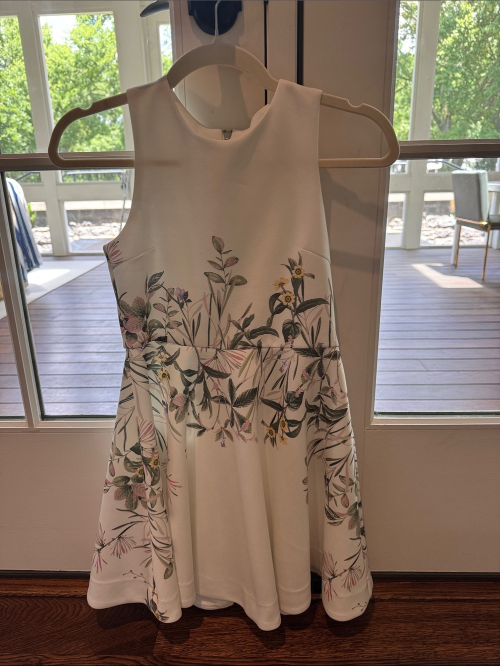 GB girls White Floral Fit & Flare Dress with Green, Pink and Yellow Accents